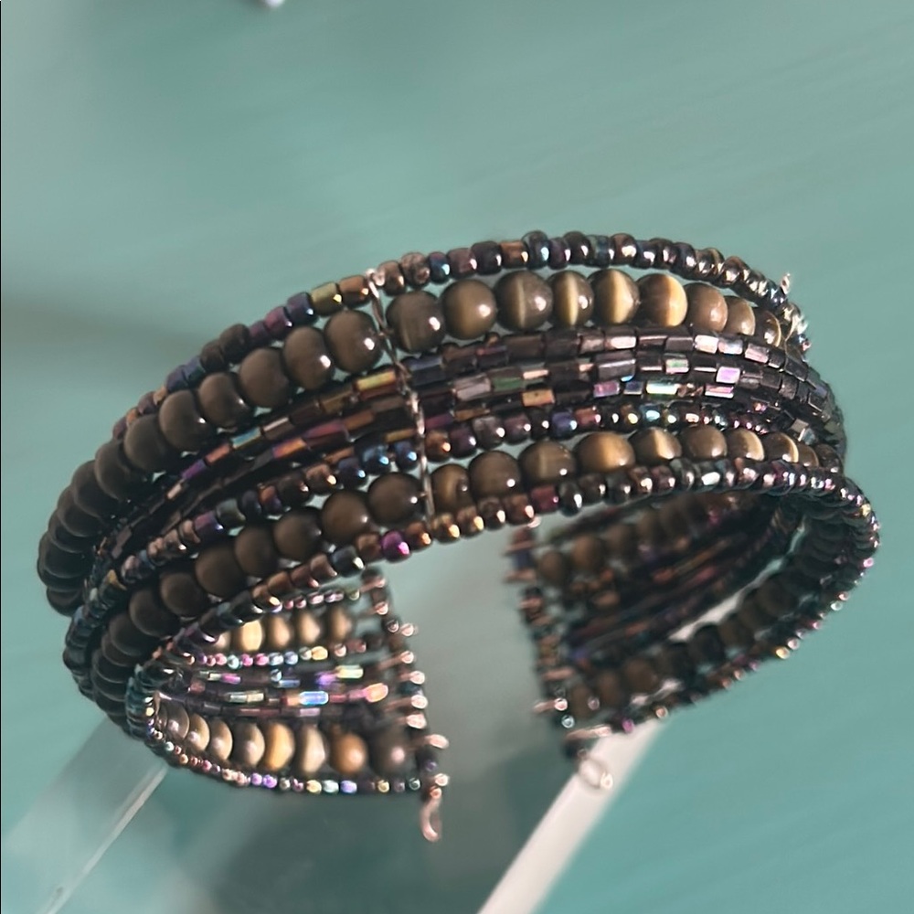 Set 3 Adjustable Wire Cuff Multicolored Glass Hem… - image 6